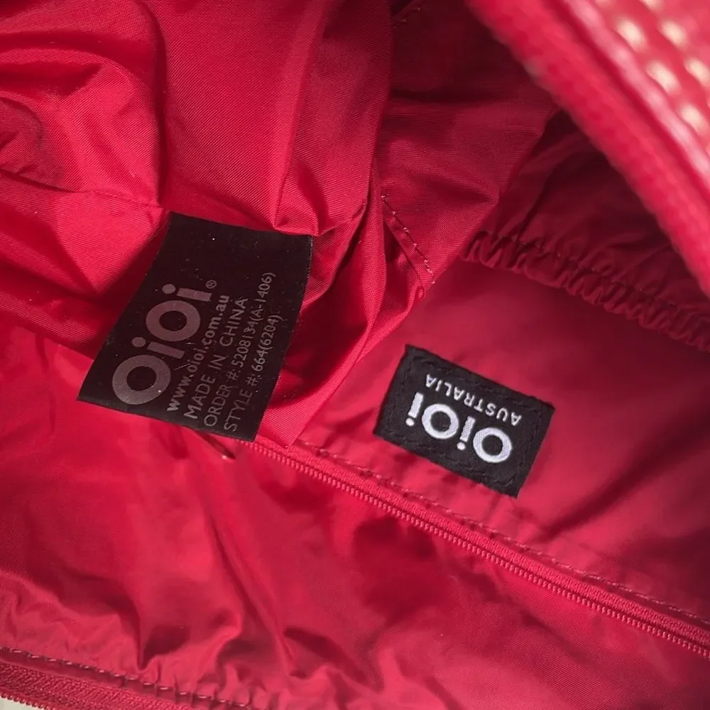 OiOi Diaper Bag Pompeian Red Leather Two Pocket Hobo Quality Made Retails $230